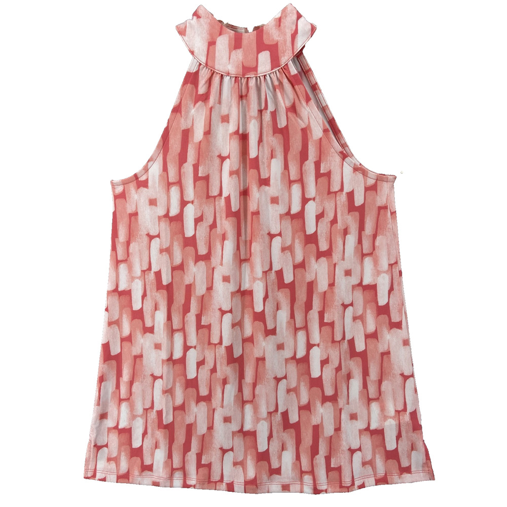 Colleen Lopez Collection Shirt Sz S Orange Cream Geometric Sleeveless Choker New